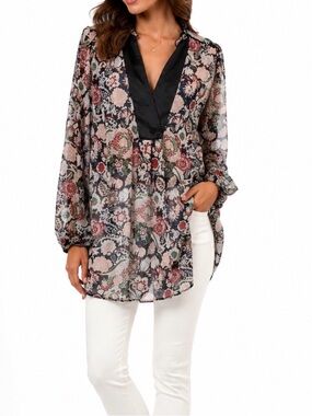 Zara Basic Floral Sheer Tunic Blouse